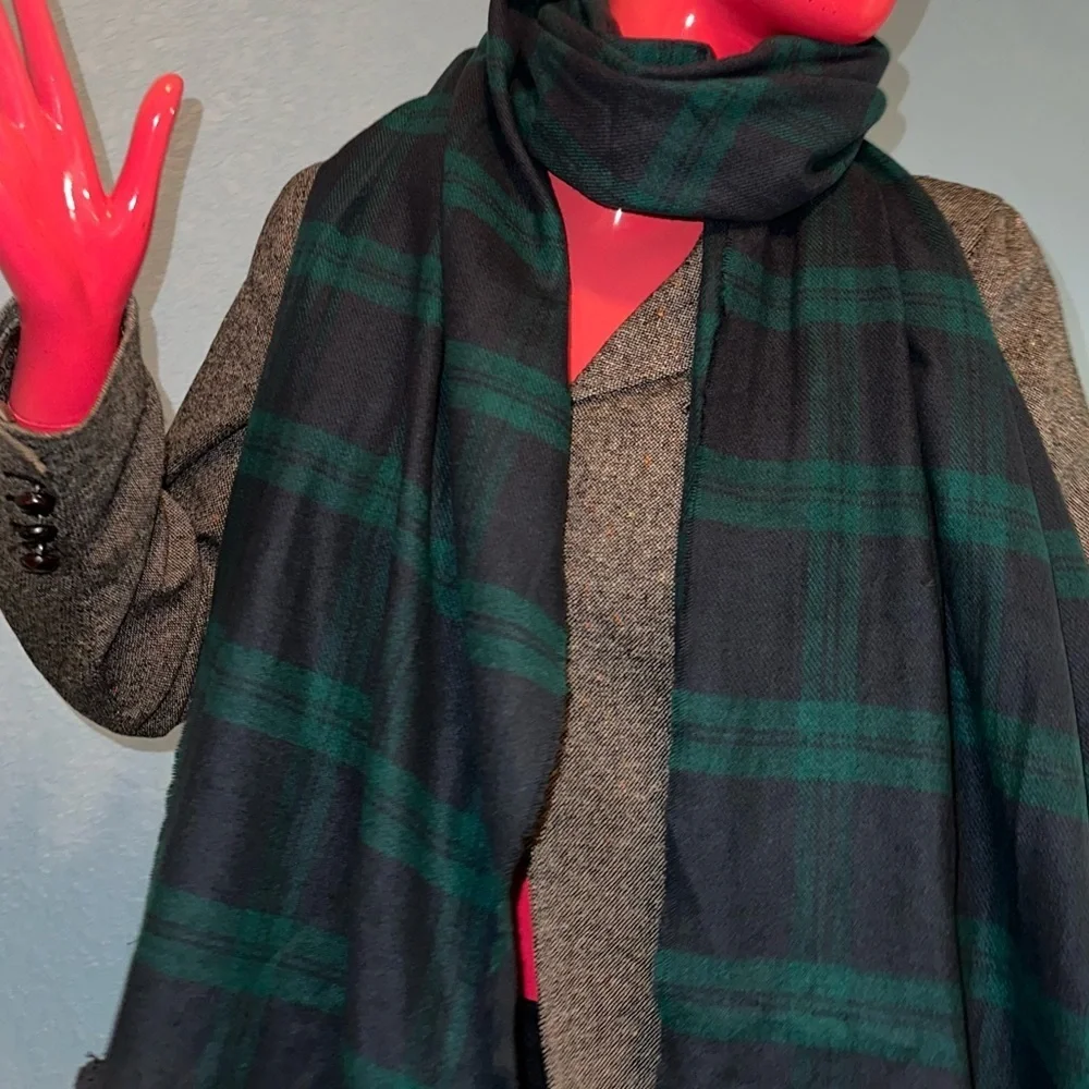 J. Crew Plaid Pom Pom Scarf
